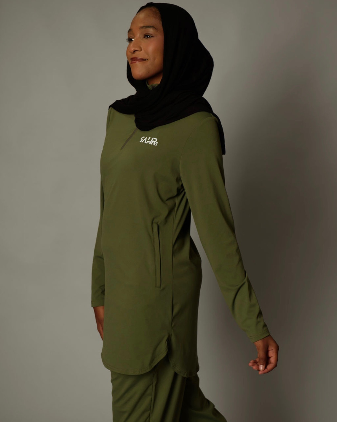 Training Quarter Zip Fitted Top – Olive