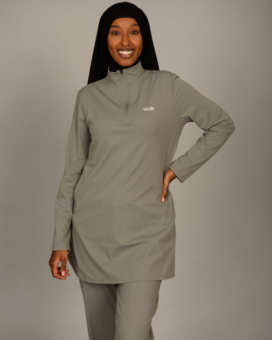Performance Quarter Zip Loose Top – Gray