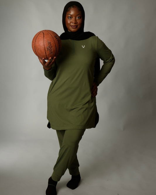 Performance Quarter Zip Loose Top – Olive