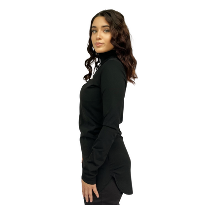 Womens black long sleeve top featuring coolness, courtesy of its rapid-drying and moisture-wicking technology