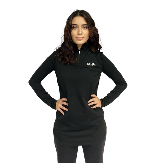 Womens black long sleeve top featuring coolness, courtesy of its rapid-drying and moisture-wicking technology