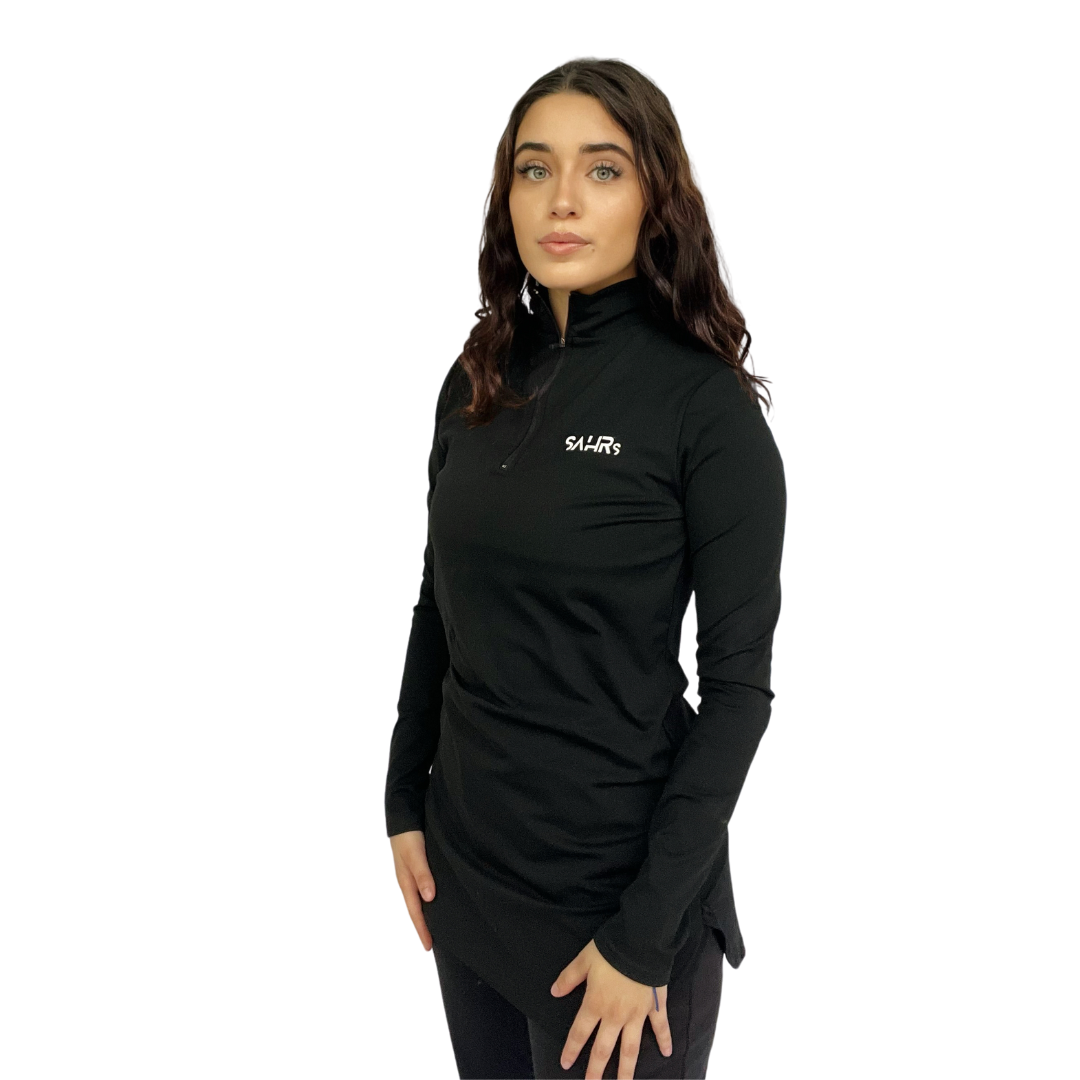 Womens black long sleeve top featuring coolness, courtesy of its rapid-drying and moisture-wicking technology