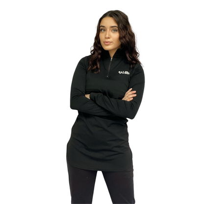 Womens black long sleeve top featuring coolness, courtesy of its rapid-drying and moisture-wicking technology