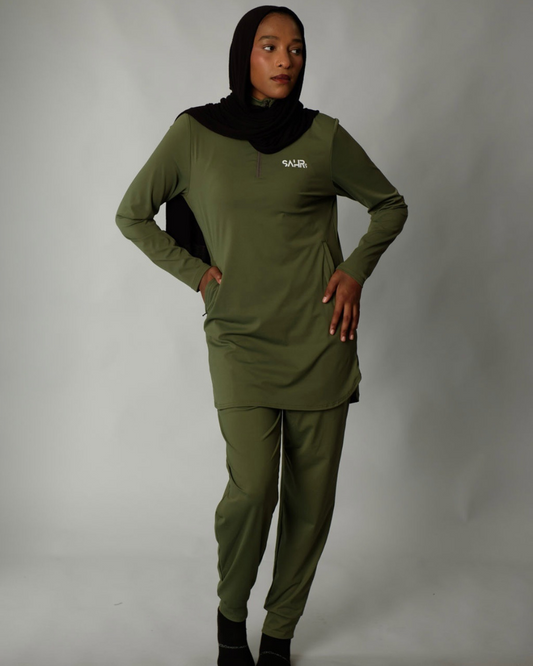 Training Quarter Zip Fitted Top – Olive