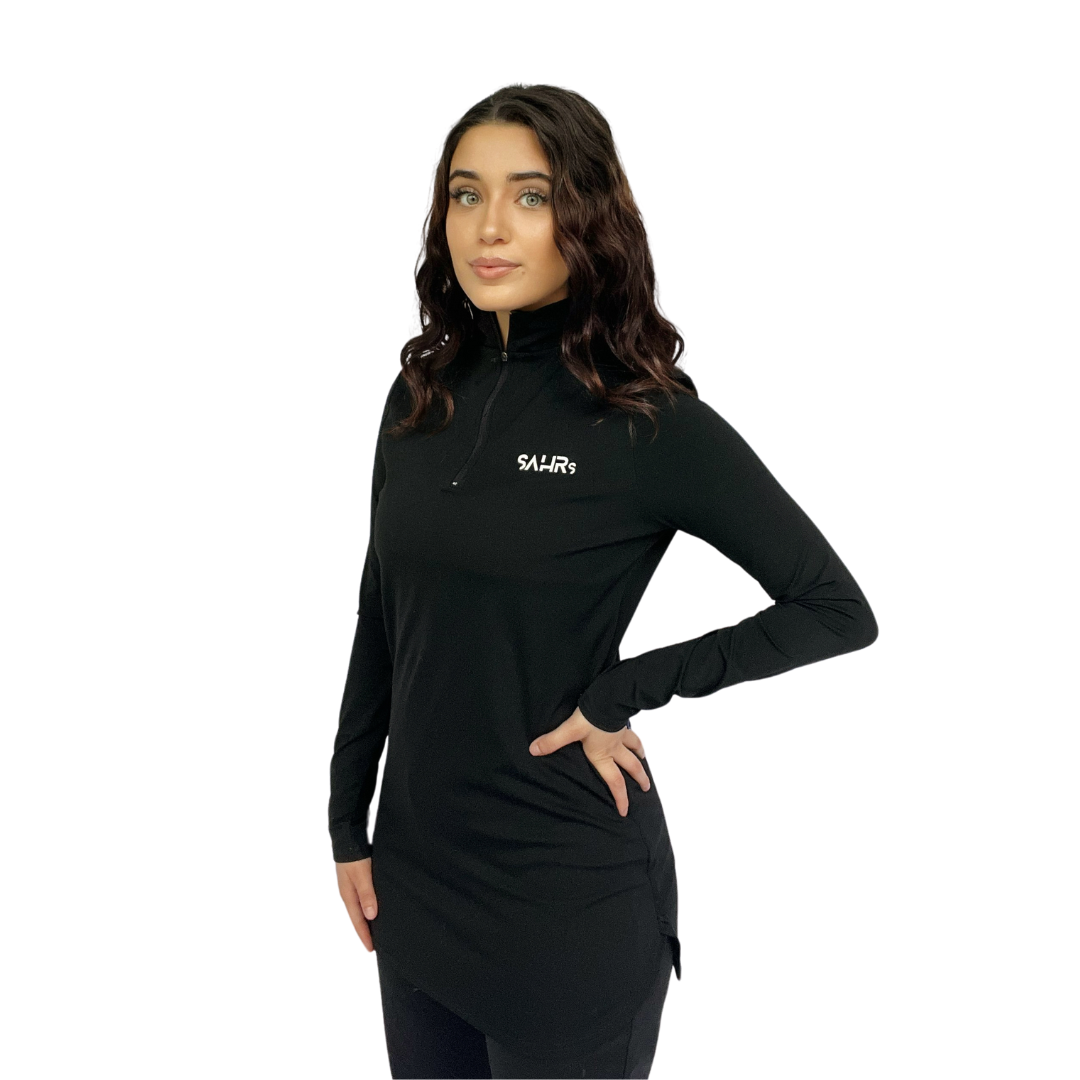 Womens black long sleeve top featuring coolness, courtesy of its rapid-drying and moisture-wicking technology