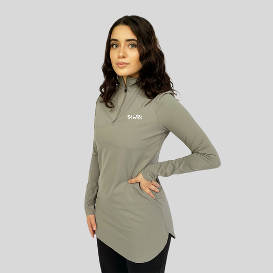 Women's Athletic Fitted Top ¼ Zip Gray