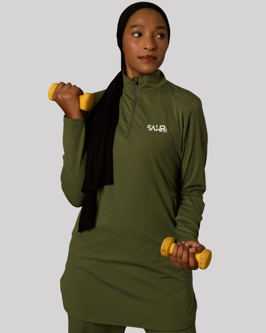 Fitted Training Top 1/4 Zip – Olive
