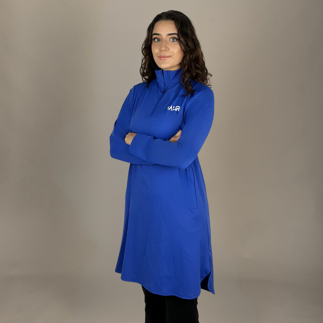 Performance Quarter Zip Loose Top – Blue