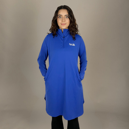 Performance Quarter Zip Loose Top – Blue