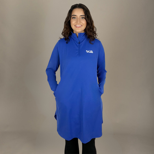 Performance Quarter Zip Loose Top – Blue