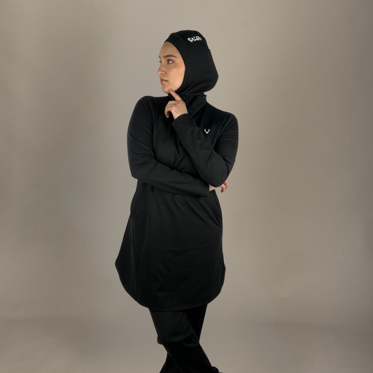 Performance Quarter Zip Loose Top – Black